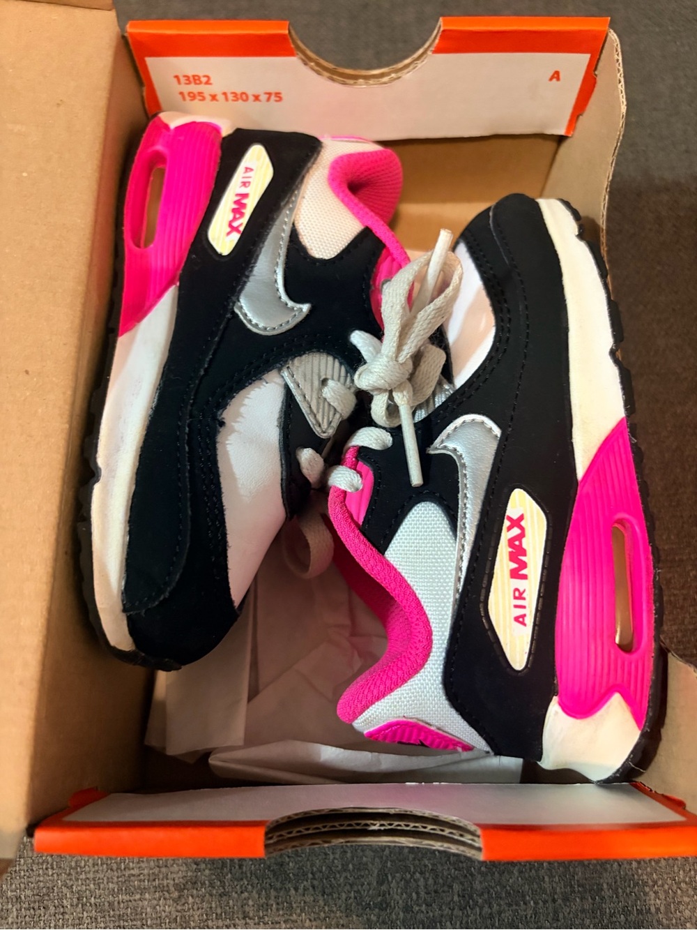 Nike Kids Air Max Sneakers in Black, White & Hot Pink